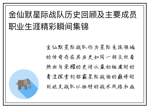 金仙默星际战队历史回顾及主要成员职业生涯精彩瞬间集锦